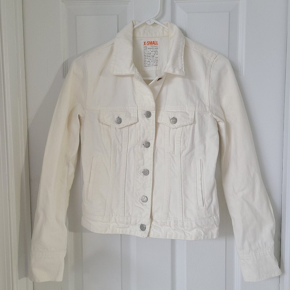 (5/$25) J. Crew White Jean Jacket Denim Size X-Small EUC